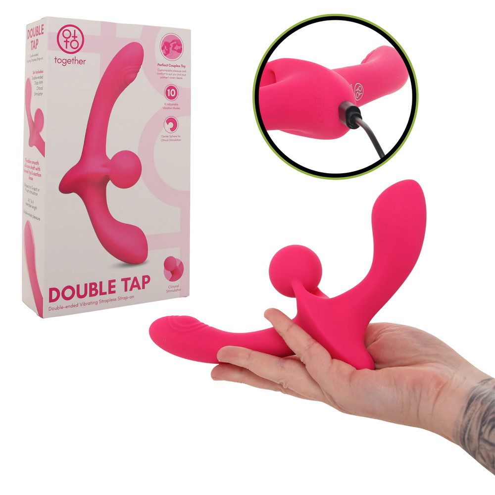 Silicone Double Tapping Stimulator Dual-Ended Vibrating Strapless Strap-On