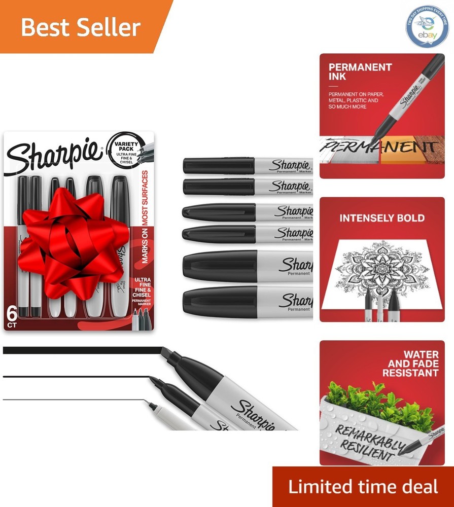 Versatile Black Permanent Markers Set – Including Fine, Chisel & Ultra-Fine Tips