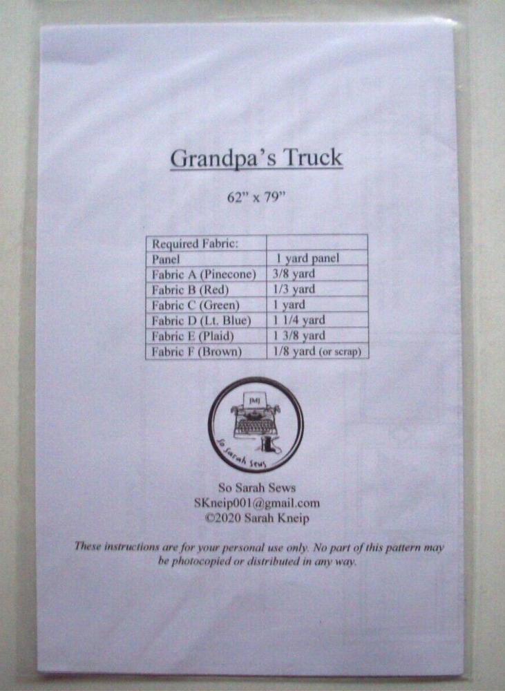 Grandpa's Truck Christmas panel quilt pattern *A9