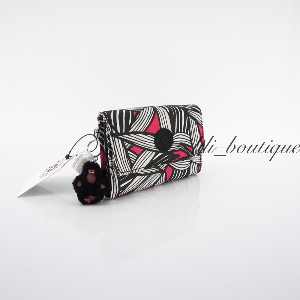 NWT Kipling AC3739 PIXI Snap Medium Trifold Wallet Polyester Bold Leaf Red Multi