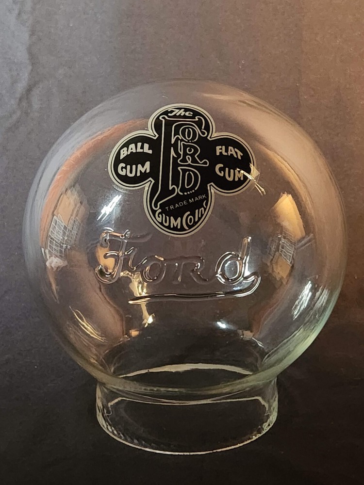 FORD "SCRIPT" EMBOSSED HAND BLOWN GUMBALL GLOBE, WITH DECAL