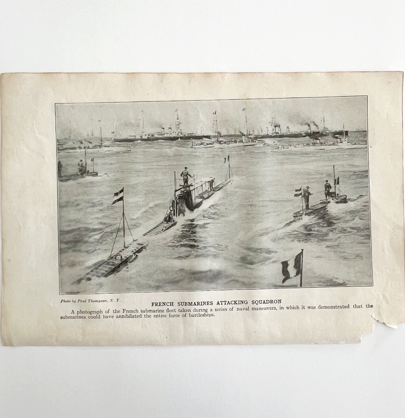 1914 French Navy Submarines Attack Battleships WW1 Print Antique Military War