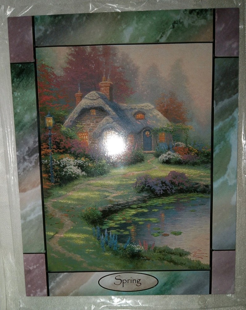 Thomas Kinkade Stained Glass Clock Changeable Seasons Panel Spring