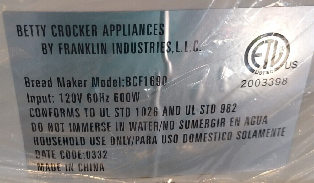 Belt for Betty Crocker Bread Maker Machine Model BCF1690 only