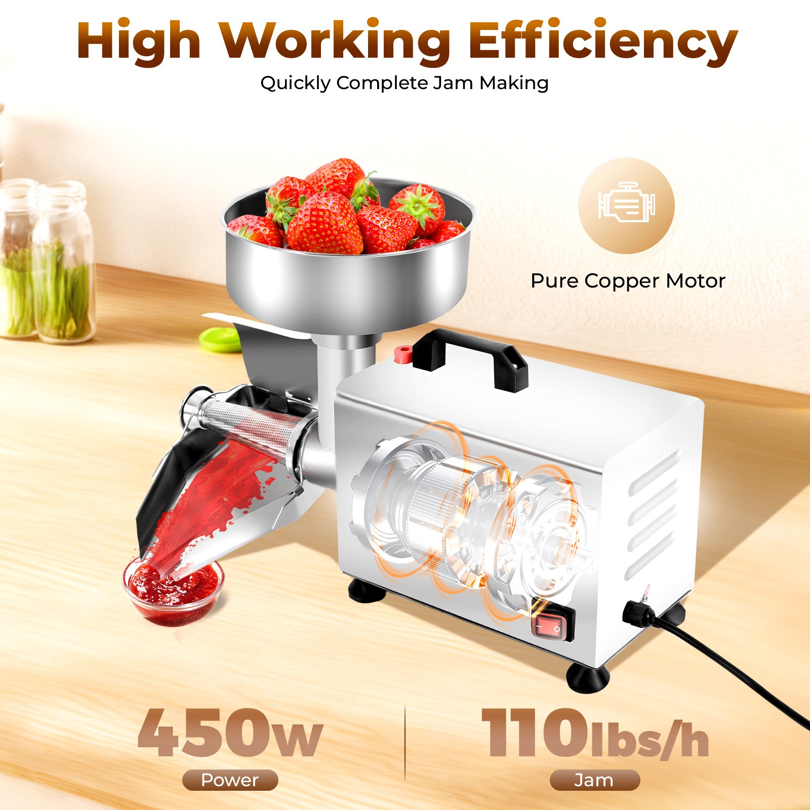 Electric Stainless Tomato Strainer Tomato Press Sauce Maker Machine 450W 110V