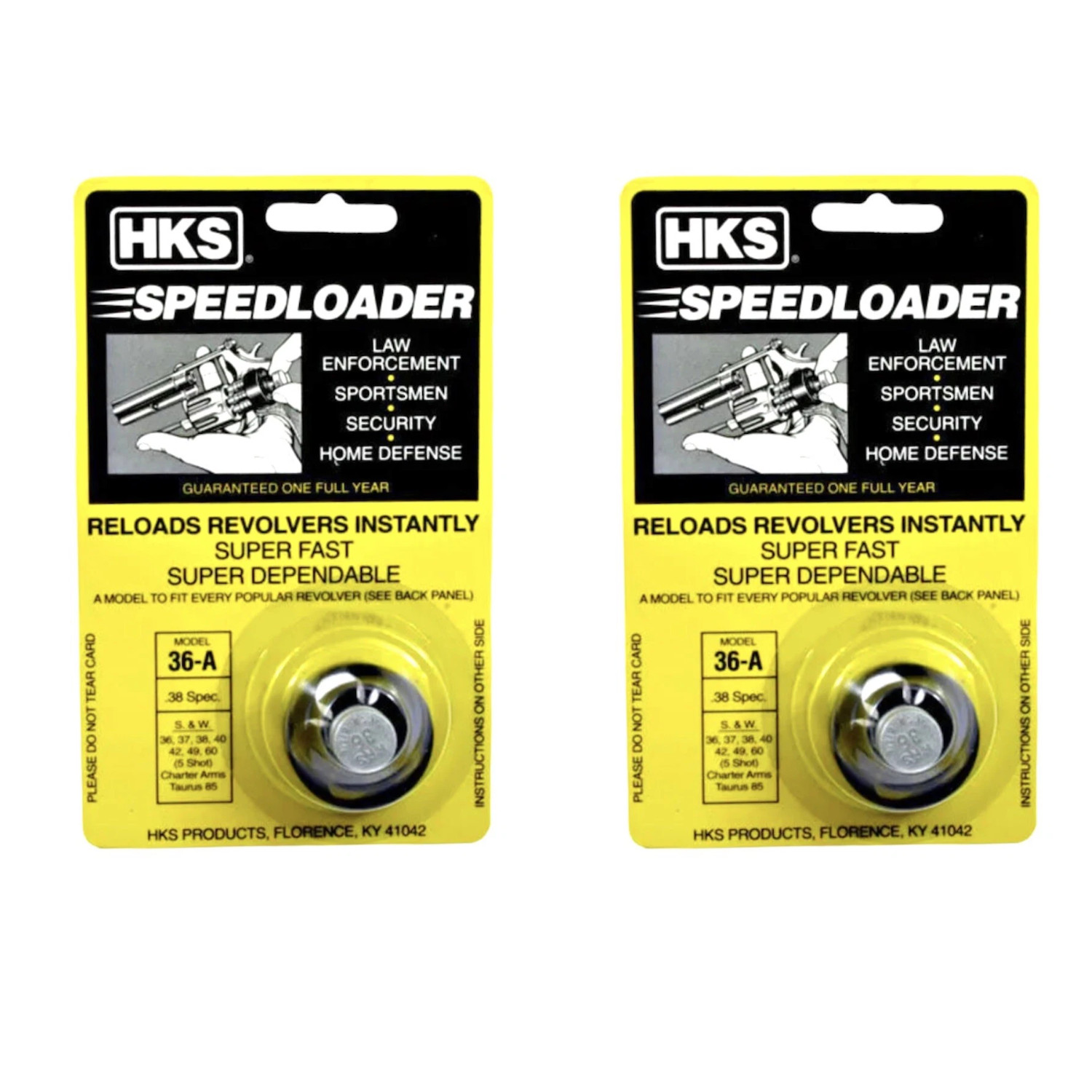 2PK HKS Speedloader 36A 5 Shot .38/.357 S&W J-Frame Taurus 605 Ruger SP101 Rossi
