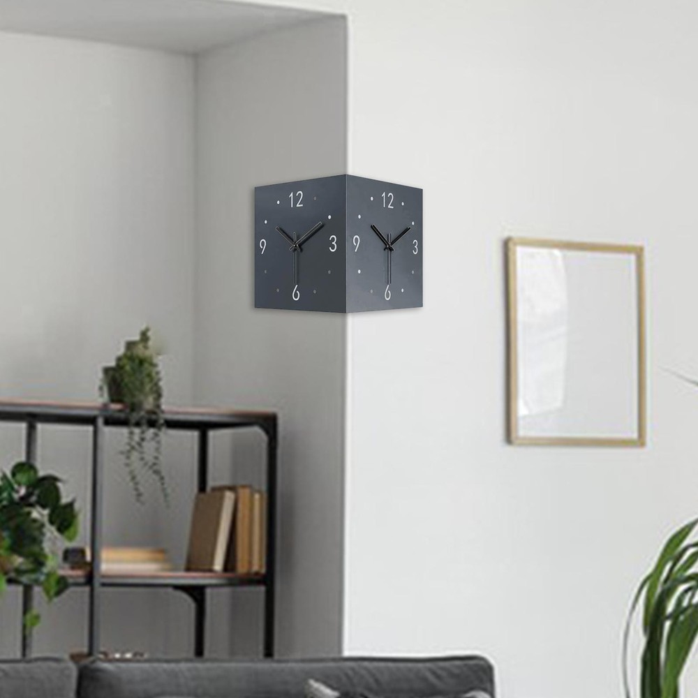 Double Sided Corner Wall Clock Decorative with Light Easy Read Square Silent for