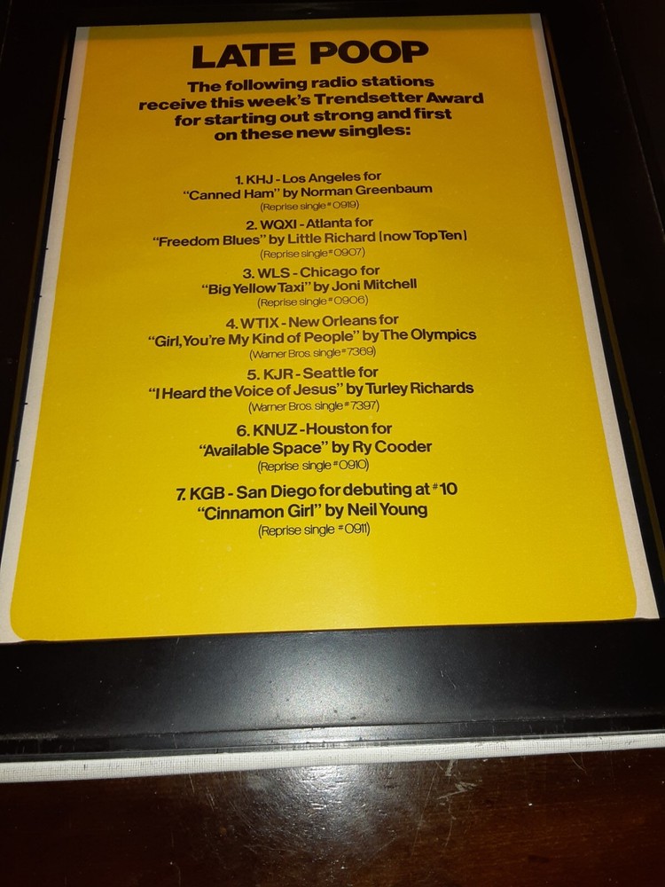 Neil Young, Joni Mitchell, Little Richard Rare Original Promo Poster Ad Framed!