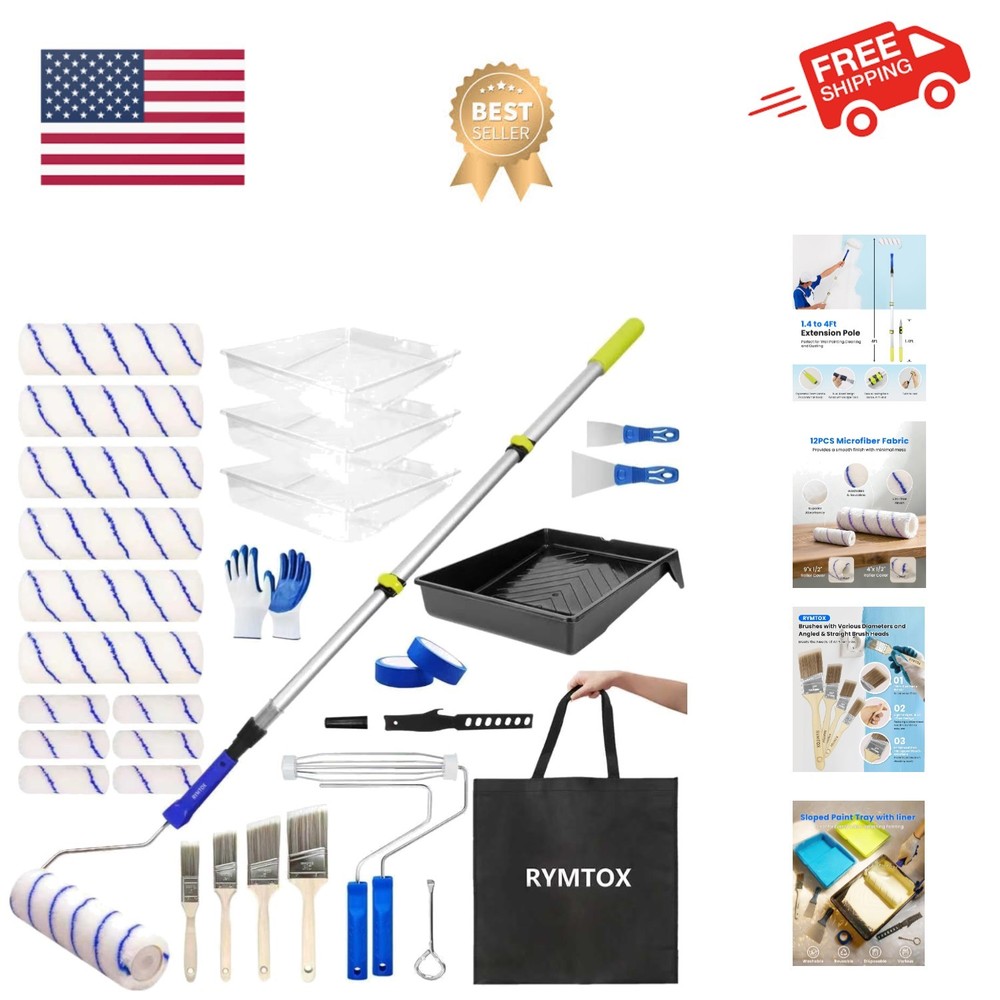 33PCS Professional Paint Roller Kit with Adjustable 2-4FT Extension Pole