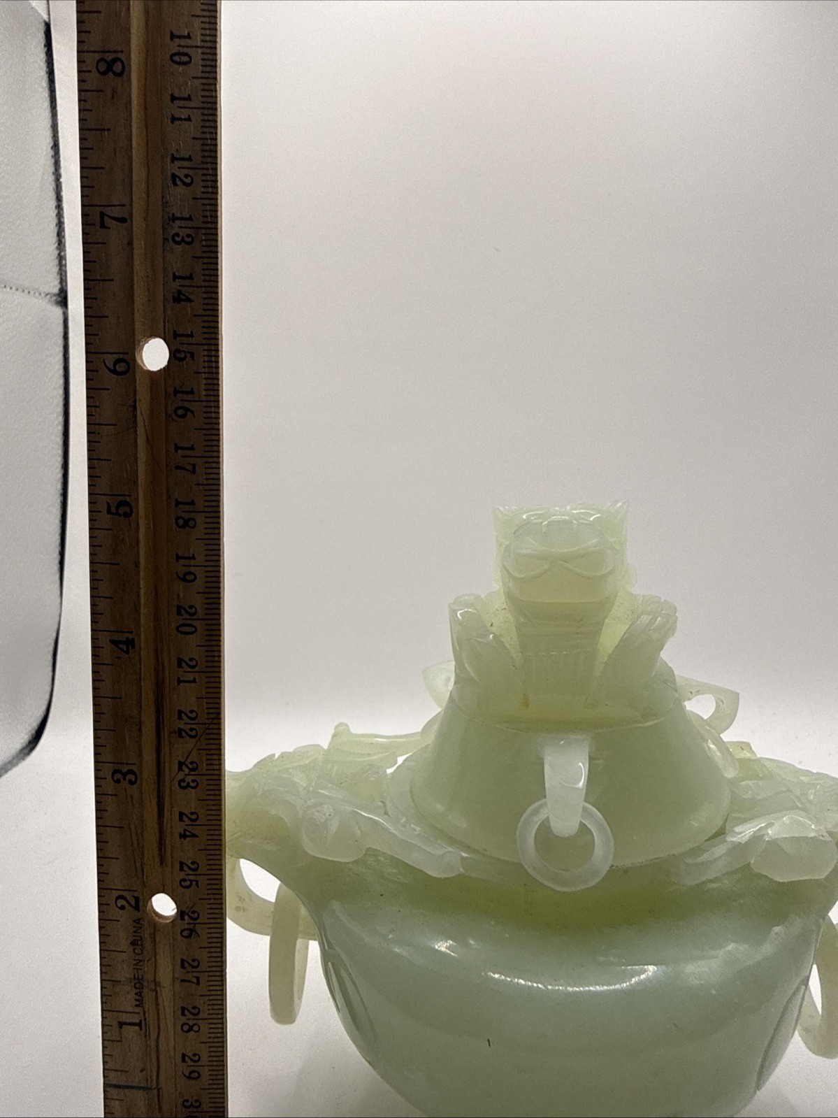 Stunning Hand Carved Early 20th Century Chinese Natural Jade Incense Burner Rare