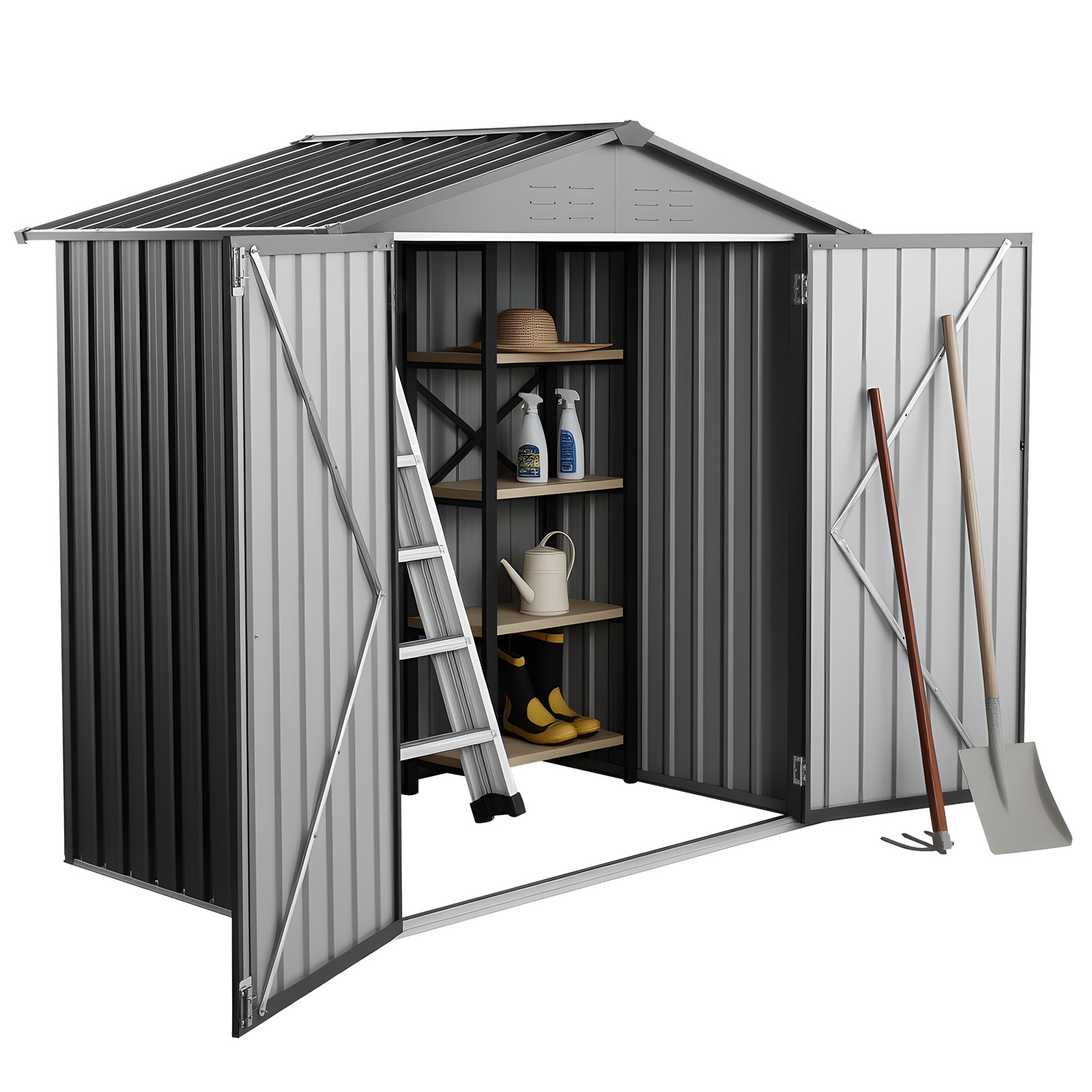 VEVOR 6 x 4 FT Metal Garden Shed Outdoor Storage Shed with 4 Louver Vents Grey