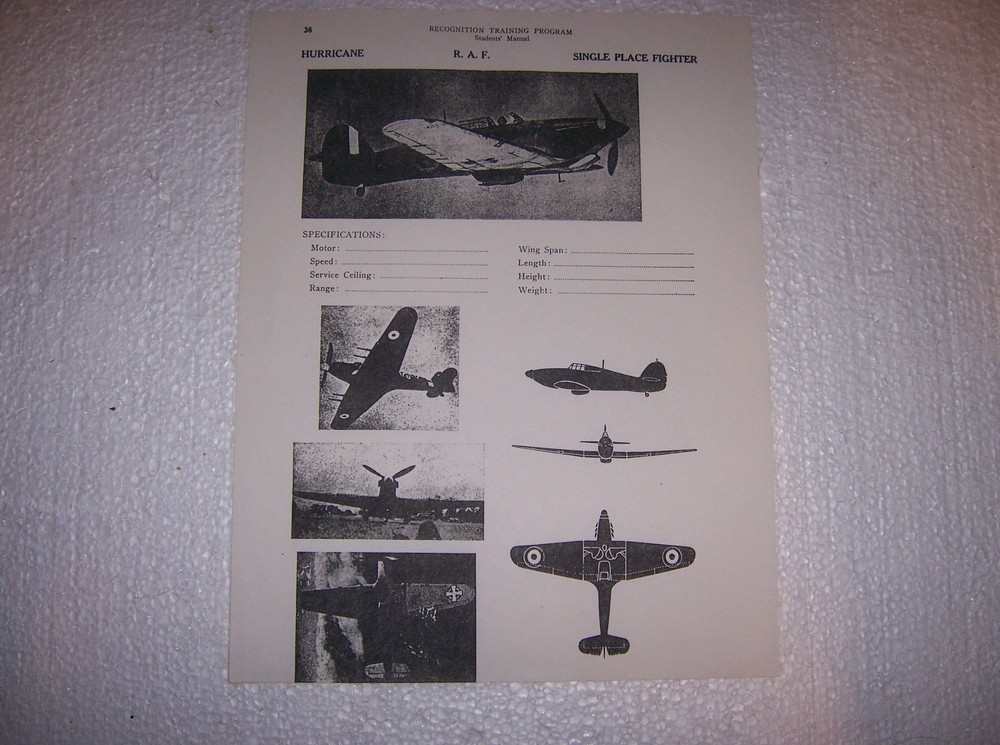 ARMY AIR CORP PLANE RECOGNITION TRAINING PROGRAM- HURRICANE - COPY