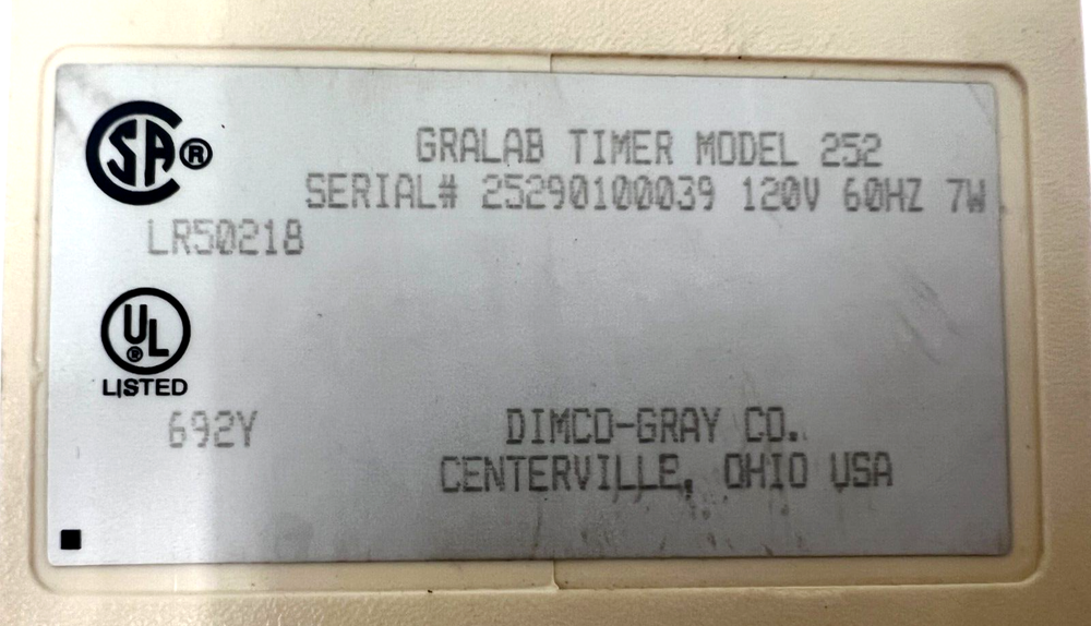 GRALAB TIMING DEVICE MODEL 252 15-MINUTE TIMER *** PARTS ONLY ***