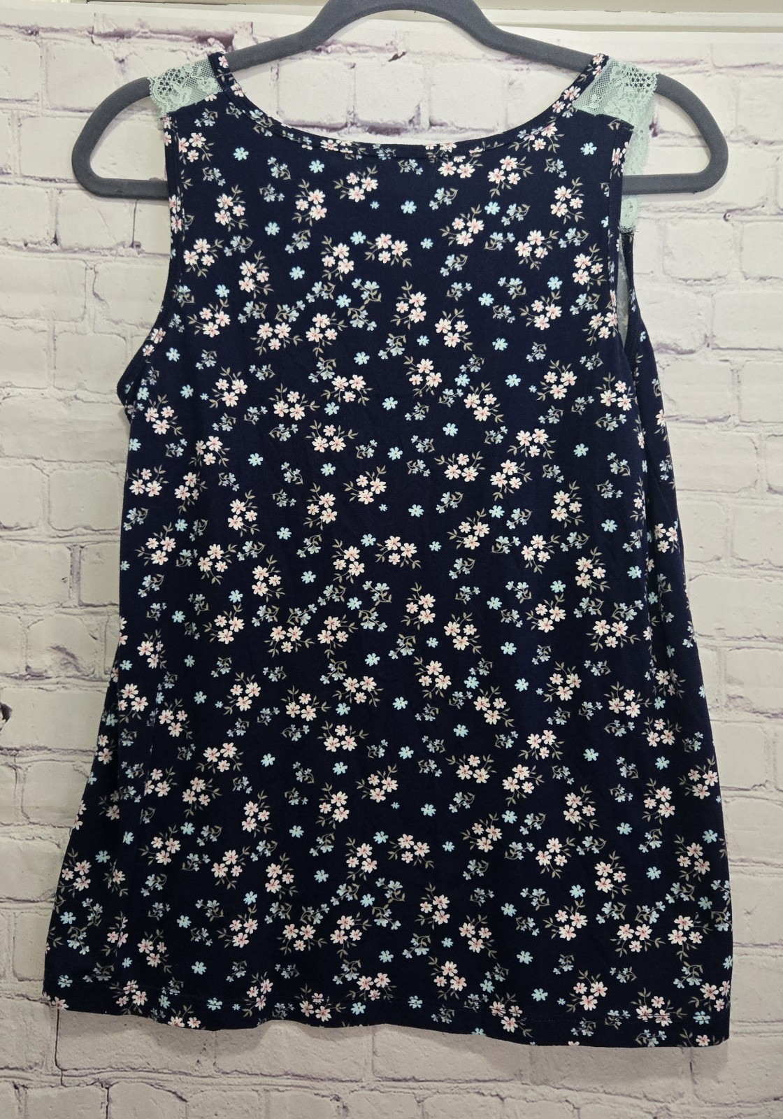 Rene Rofe Sleep Set Lace Tank Top Sz M Navy Blue Floral Pjs Pajamas Lounge SOFT