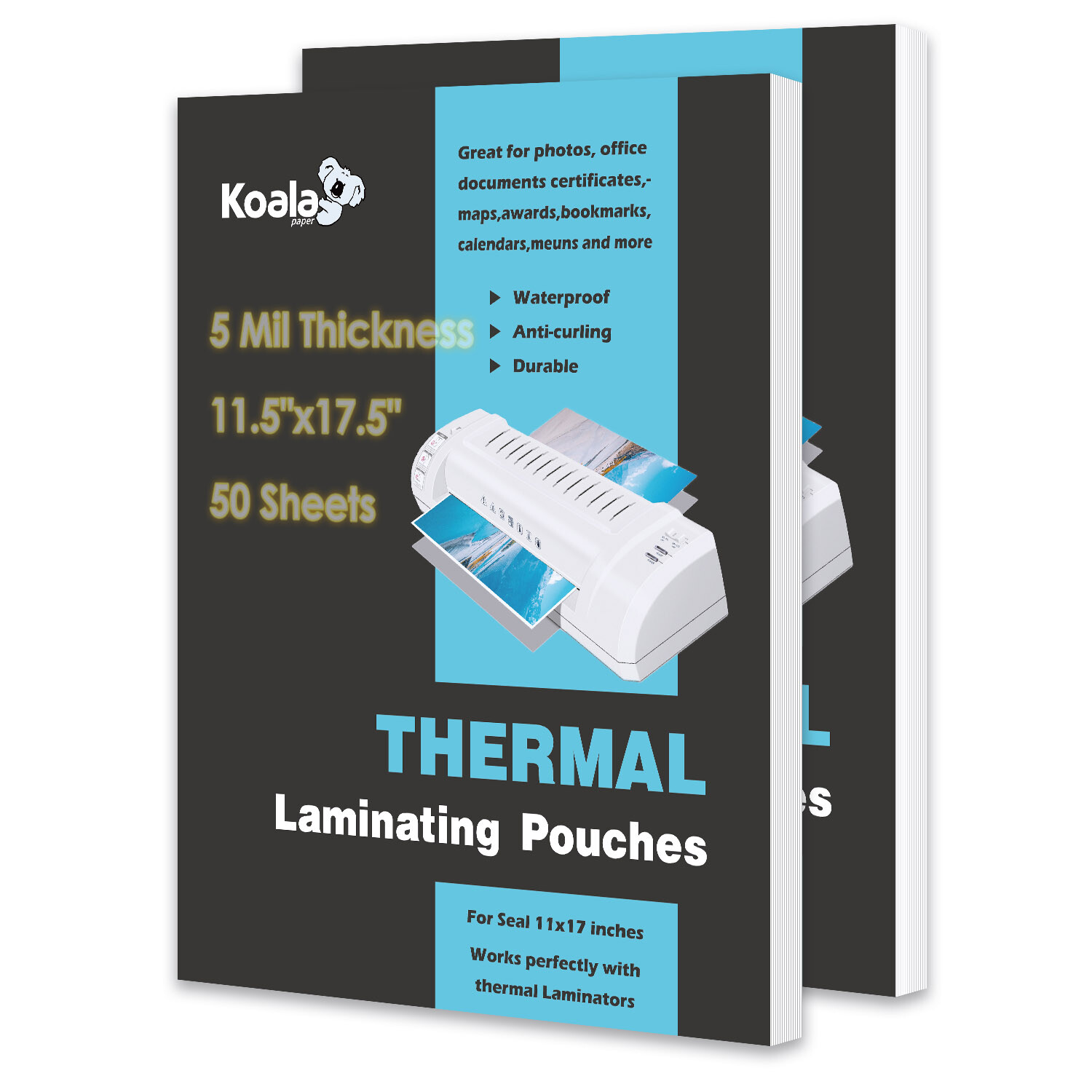 Koala 5 Mil Laminating Pouch 11.5x17.5 100 PK for Laminator 11x17 A3 8.5x14 Card