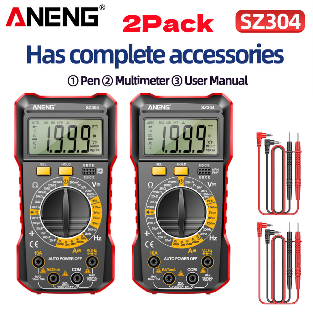 2 Pack Digital Multimeter AC DC Voltmeter Ammeter Ohmmeter Volt Tester Meter US