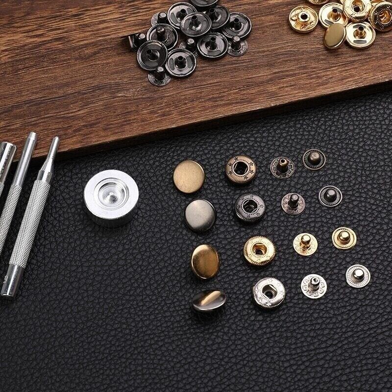 Leather Snap Fasteners Kit 10/12/15mm Metal Button Snaps Press Studs With 4 Tool