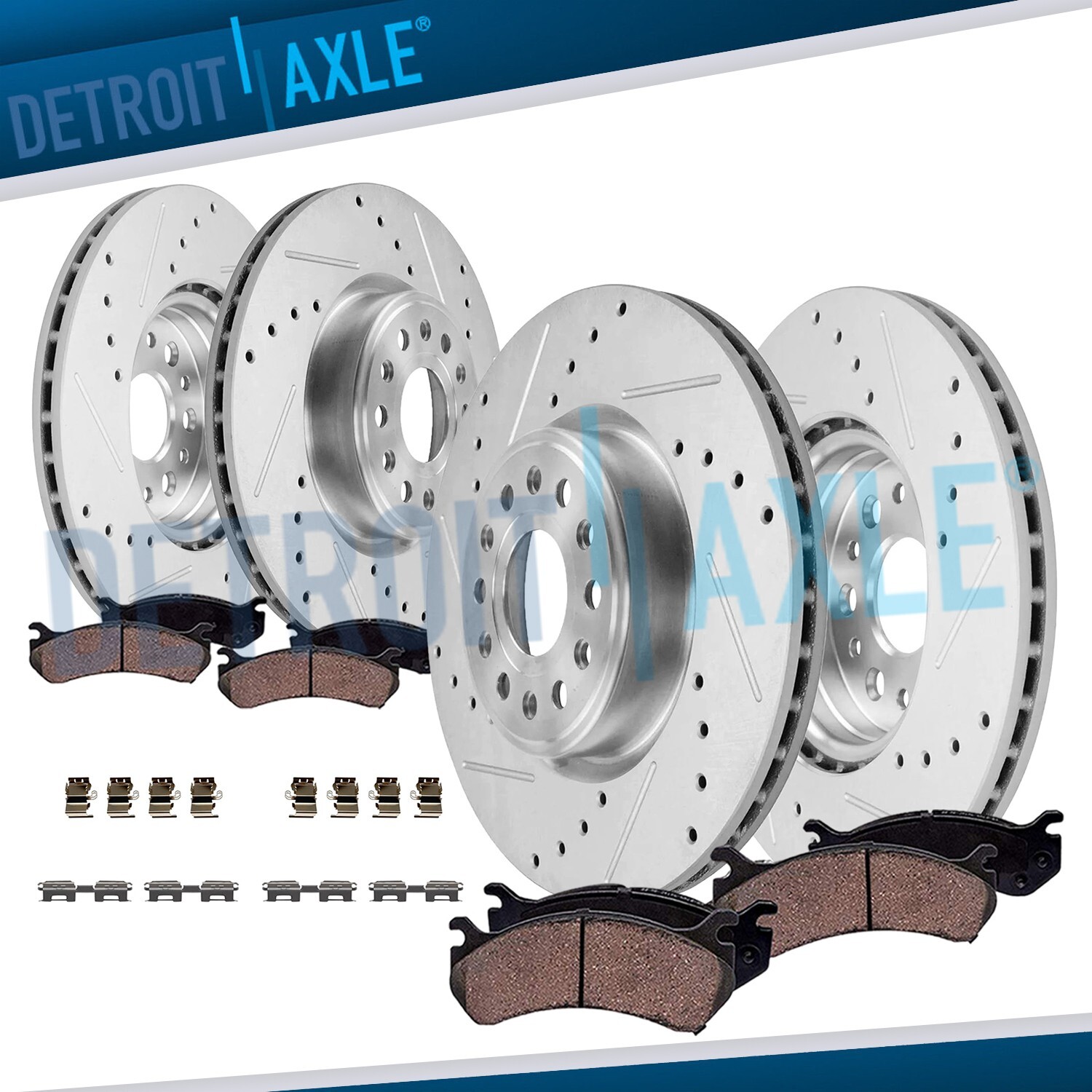 Front Rear Drilled Brake Rotors and Ceramic Brake Pads for 2019 - 2025 Ram 1500