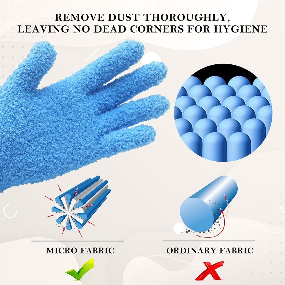 Microfiber Dusting Gloves for Plants & Blinds, 2 Pairs Blue