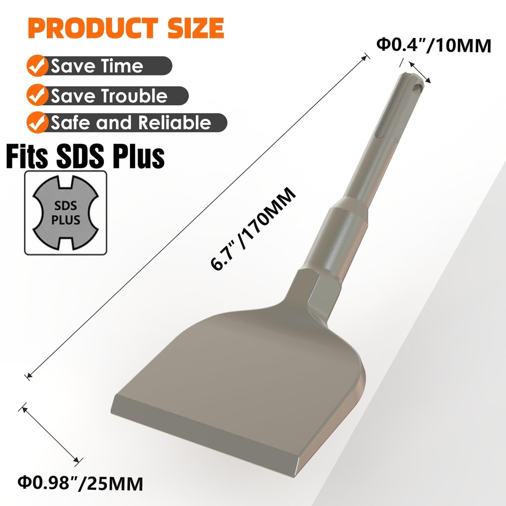 SDS Plus Tile Removal Chisel, 3"X6.3" Wide Floor Scraper Bit with Curved Head...