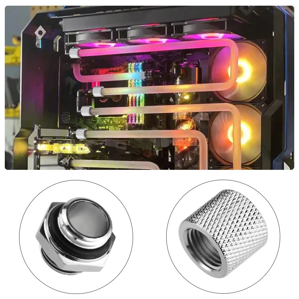 24-Piece Silver Chrome G1/4" Fittings Kit for Custom PC Water Cooling Systems...