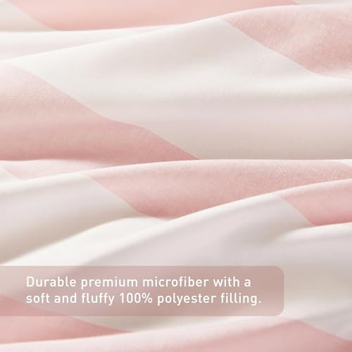 Reversible Striped Comforter Set, Soft Microfiber Bedding Set with King Blush