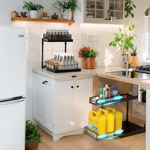 Under Kitchen Sink Pull Out Organizer, Pull Out Under Cabinet Black-2 Pack