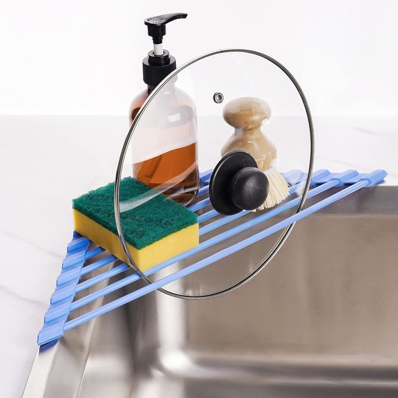 Triangular Roll-Up Dish Drying Rack Space Saving Kitchen Organizer Heat Safe New