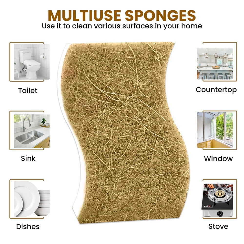 Natural Kitchen Sponge –12-Pack Biodegradable Sponges for Dishes –Compostable...