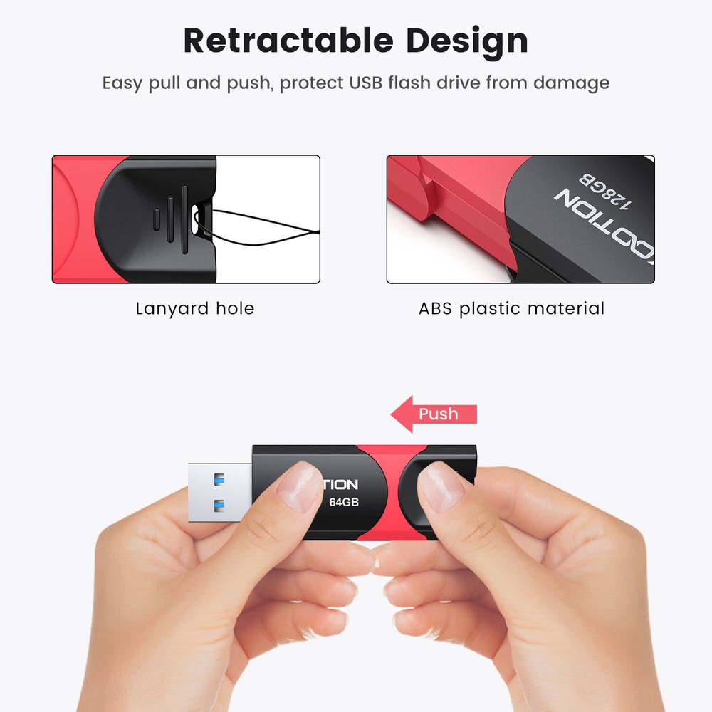 USB 3.0 Flash Drive Memory Stick High Speed Retractable Thumb Drive Data Storage