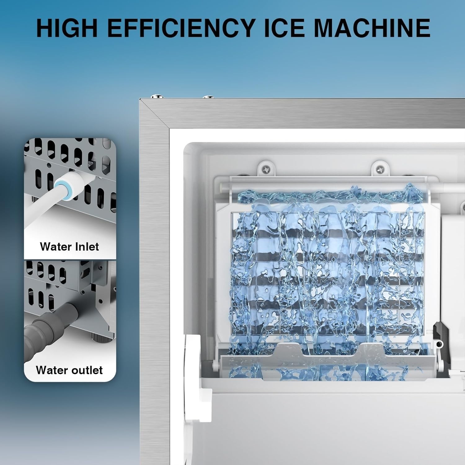 Commercial Under Counter Ice Maker Machine 85Lbs/Day Ice Maker 33lbs Ice Storage