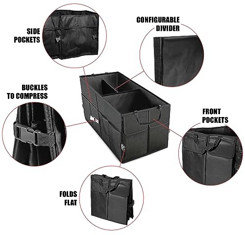 Heavy-Duty Multi-Compartment Collapsible Nylon Car Trunk Storage Organizer Bin