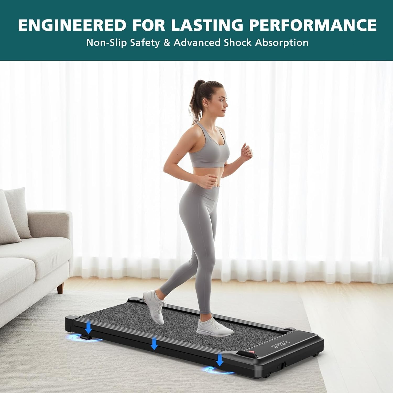 Smug Compact Armless Treadmill, Space Saving Design for Home & Office, Quiet Und
