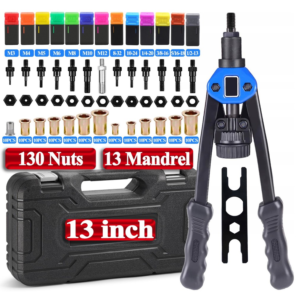 13'' Rivet Gun Kit Rivnut Thread Setting Tool Nut Setter NutSert Metric 130PCS