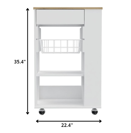 Sleek White and Light Oak Portable Kitchen Cart