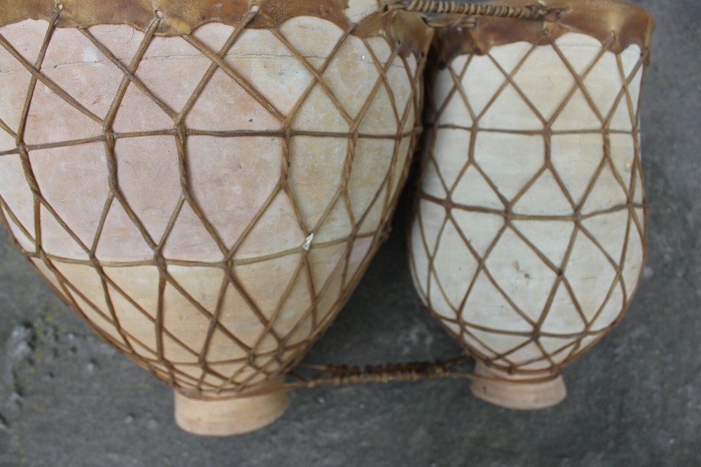 Rustic Clay Double Drum, Handcrafted Ethnic Percussion Instrument