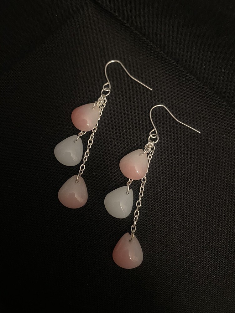 Handmade Earrings Pink/White Glass Charm Drop/Dangle