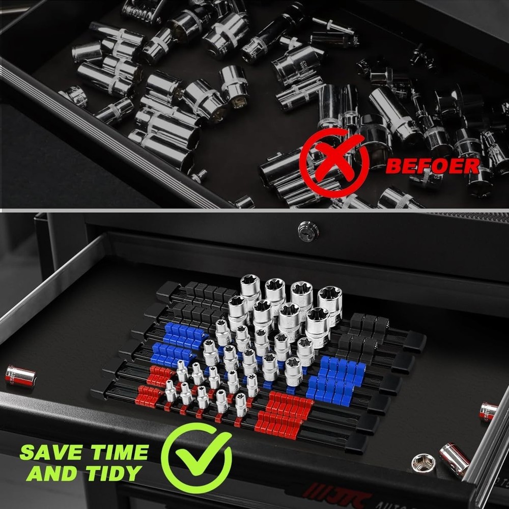 6 Pcs Socket Organizer Rail Set with 86 Clips for Efficient Tool Storage