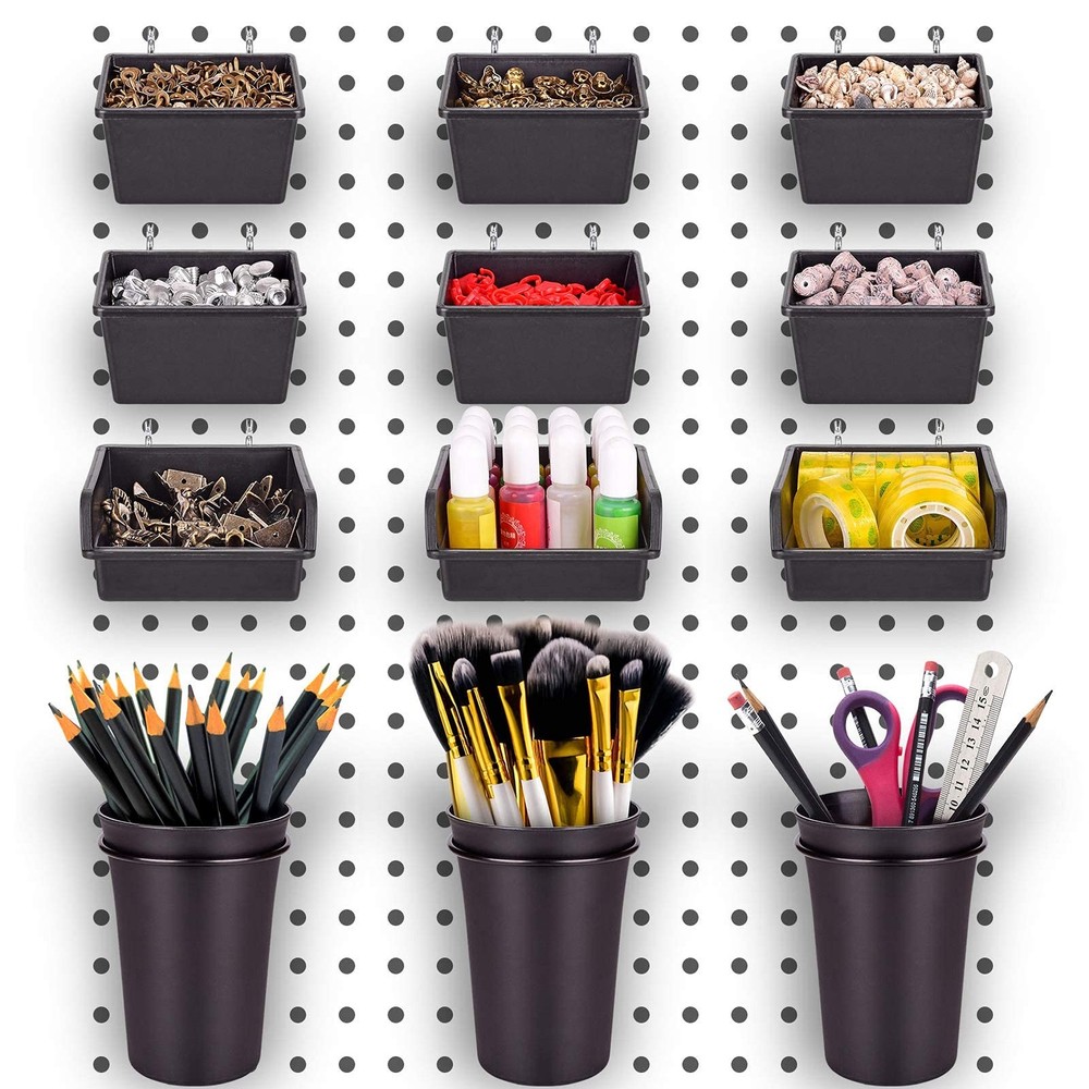 12 Pack Pegboard Bins with Hooks  Loops - Organizer System for Garage