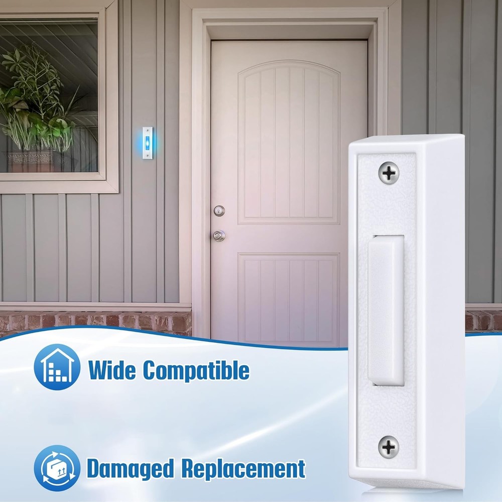 LED Lighted Doorbell Button Wired, Door Bell Ringer Push Buttons Replacement Gar