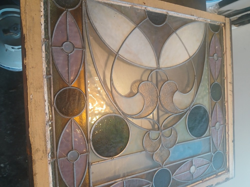 antique stained glass window pair