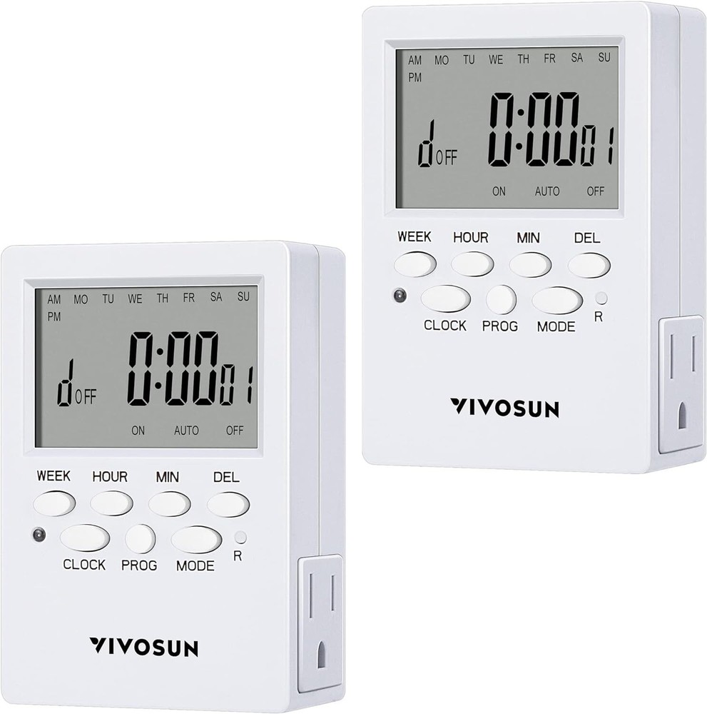 VIVOSUN 2pcs 7Day Timer Digital Programmable Plug-in Outlet Timer