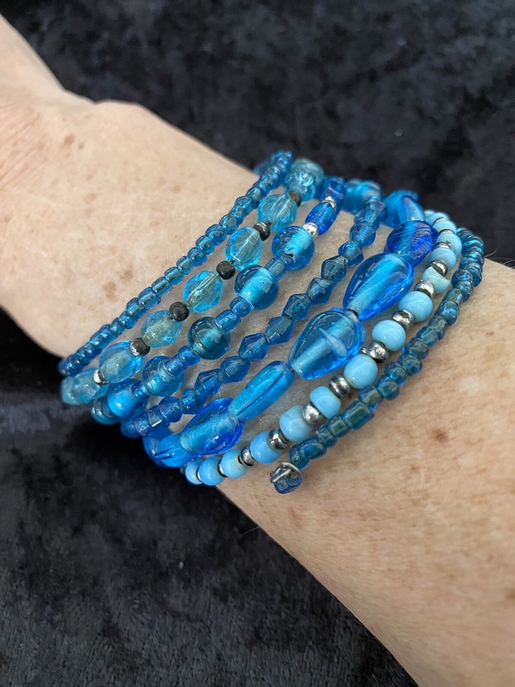 Handmade Multi Bead Memory Wire Bracelet