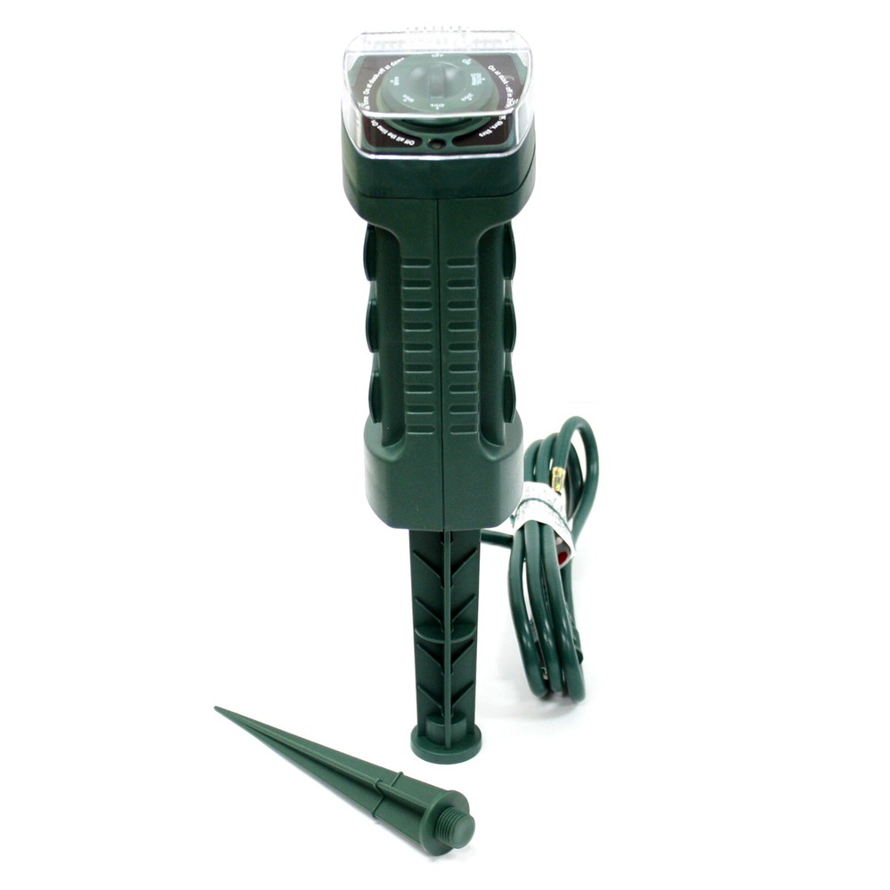6 Outlet Outdoor Yard Grounded Power Stake Timer DawnDust Light Sensor UL LISTED