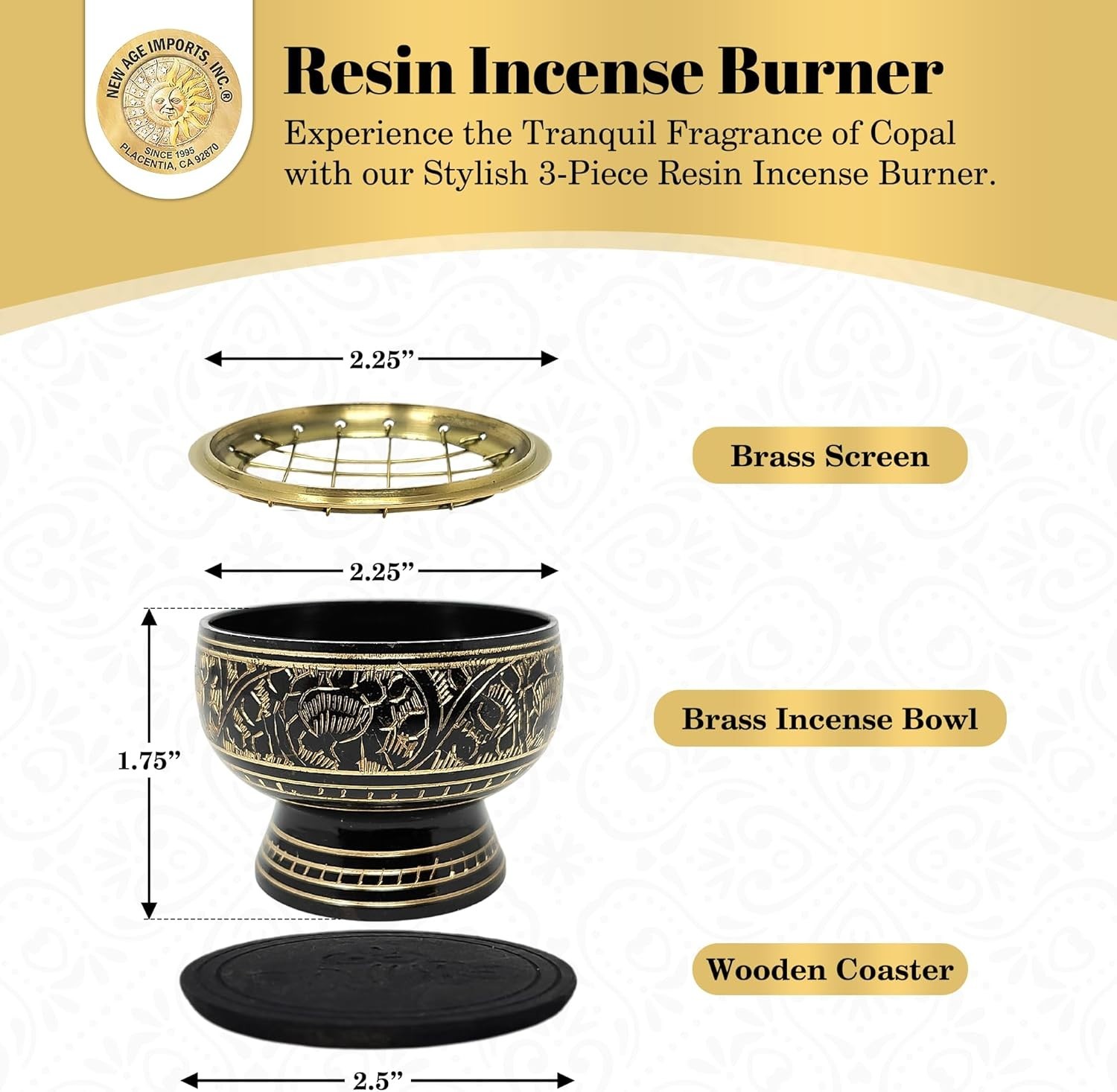Cultural Black Brass Incense Burner with Wooden Coaster - Perfect for Meditation