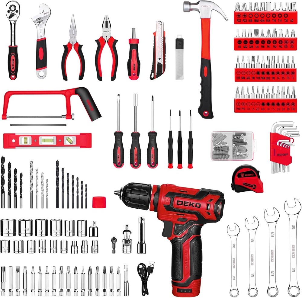 Drill Tool Set：Tool Kit with 12V Power Cordless Drill Hand Repair Tools Box with