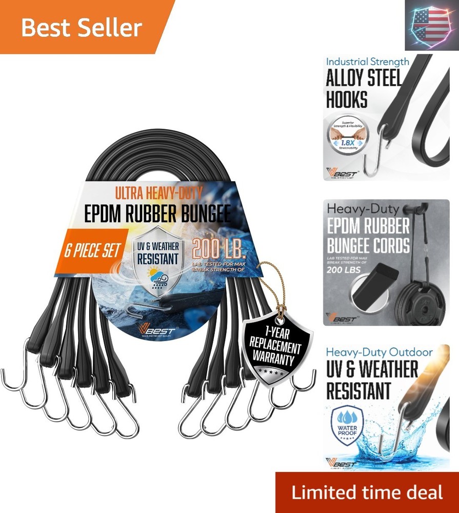 Strong 31" Bungee Straps with Hooks - 200 lbs Load Capacity for Cargo Security