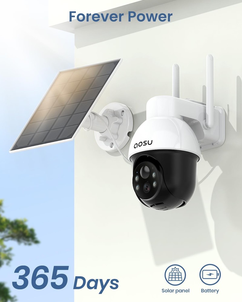 Solar Security Camera Wireless Outdoor with Panoramic PTZ, Human Auto Trackin...