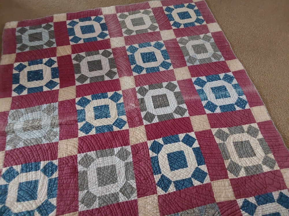ANTIQUE QUILT MADE WITH FEED SACKS 76X60