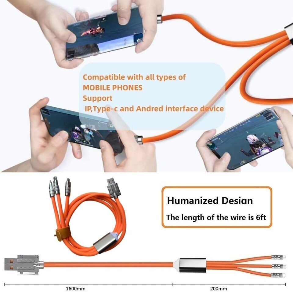 3 in 1 Fast USB Charging Cable Universal Multi Function Cell Phone Charger Cord